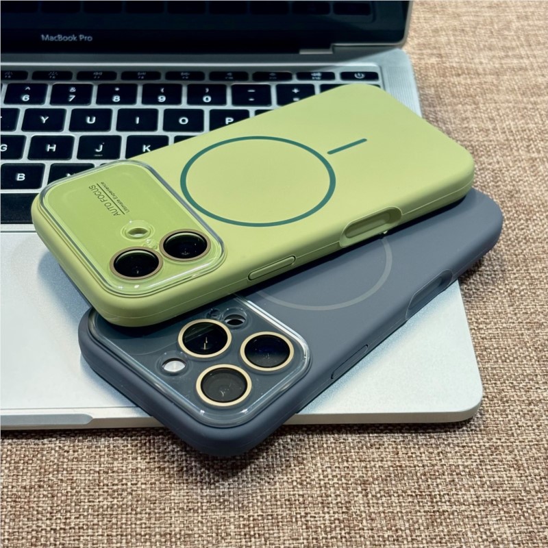 Liquid Silicone Large Window Phone Case For IPhone 14 15 16 17 Pro Max Magnetic Soft Phone Cover For Magsafe With Lens Film