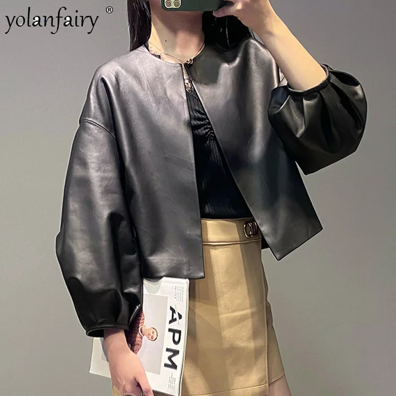 女性のための純粋なシープスキンジャケット,本革のアウターウェア,婦人服,秋,新しい,2023