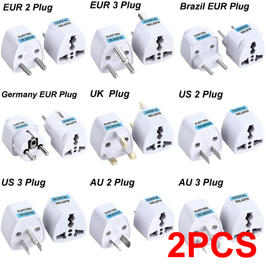 2 uds Universal americano europeo EUR AU UE a EE. UU. Reino Unido adaptador de enchufe de CA Israel Brasil convertidor de viaje enchufe 110V-220V