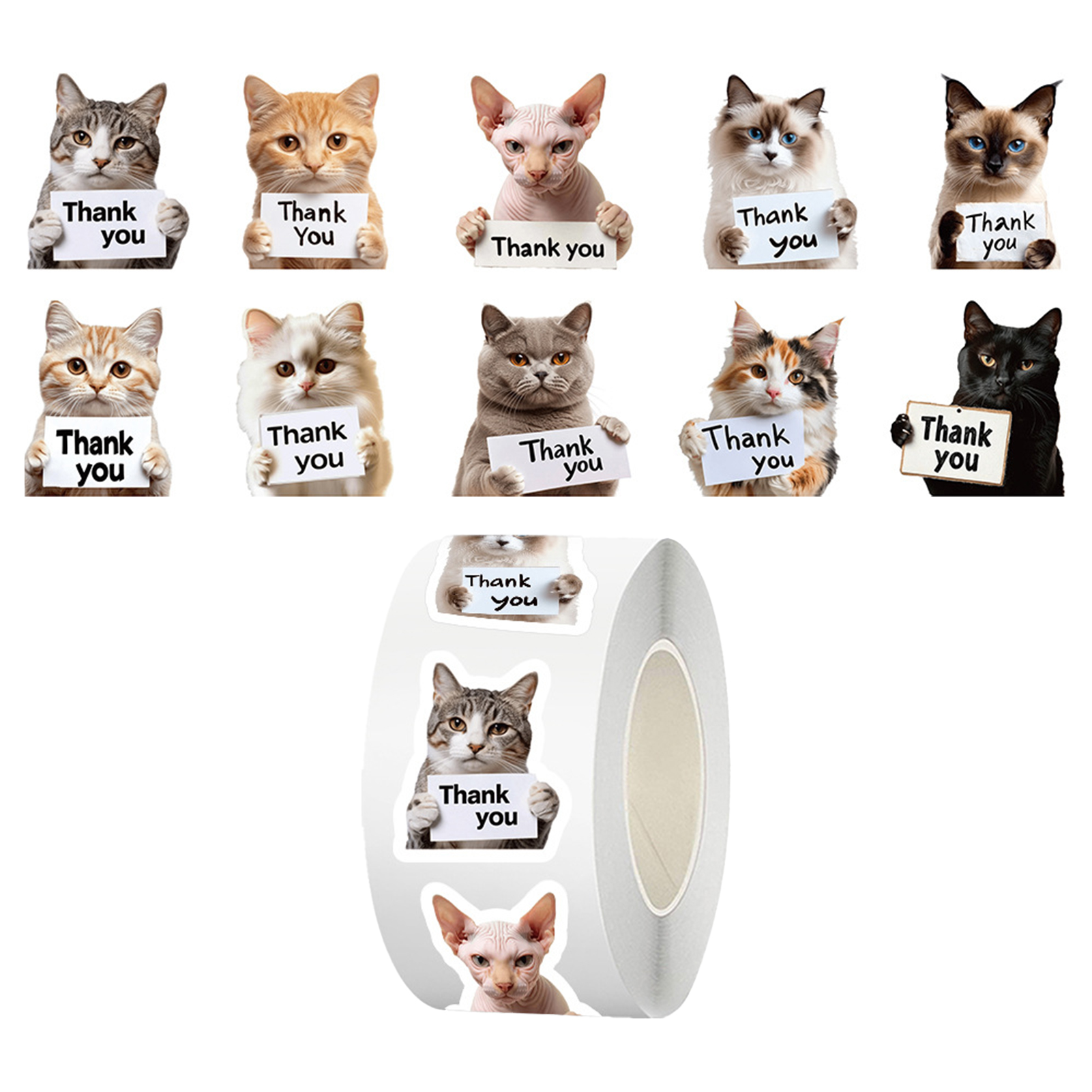 500 Stück/Rolle lustige Katzen-Cartoon-Aufkleber, Dankeschön-Aufkleber, DIY-Aufkleber für Telefon, Laptop, Notebook, Koffer, wasserfest, dekorative Aufkleber