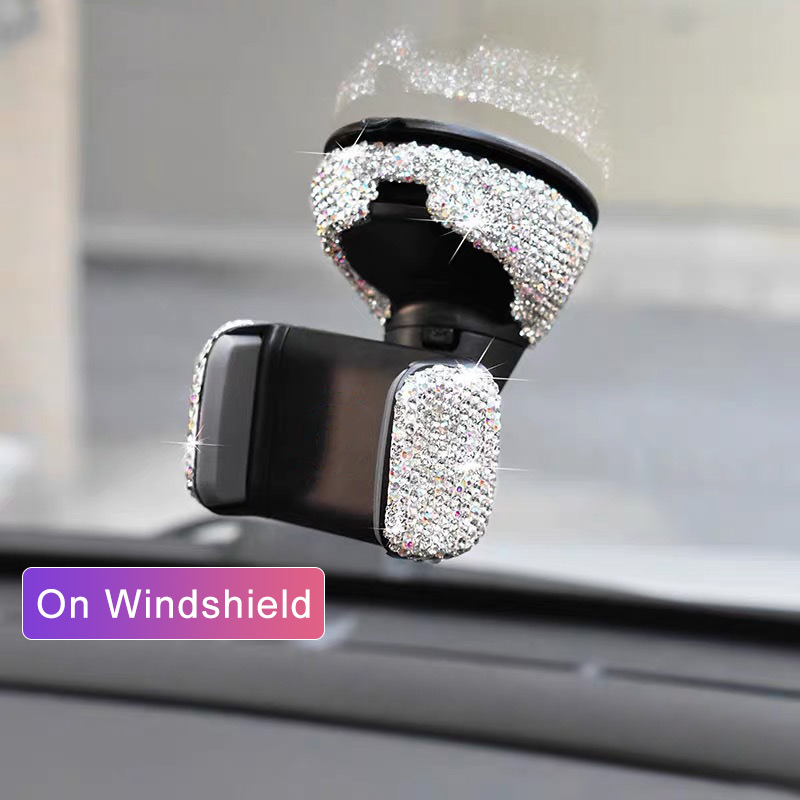Diamond Bling Auto Mobiele Telefoon Houder Meisje Strass Kristal Mount Universele Pasvorm Mobiele Houder Auto Interieur Accessoires Voor Vrouwen