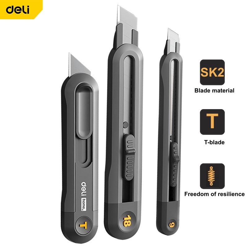 Deli Snap-off Utility Knife Retractable Box Cutters 9mm 18mm High Carbon Steel Blades Professional Office Supplies Stationery