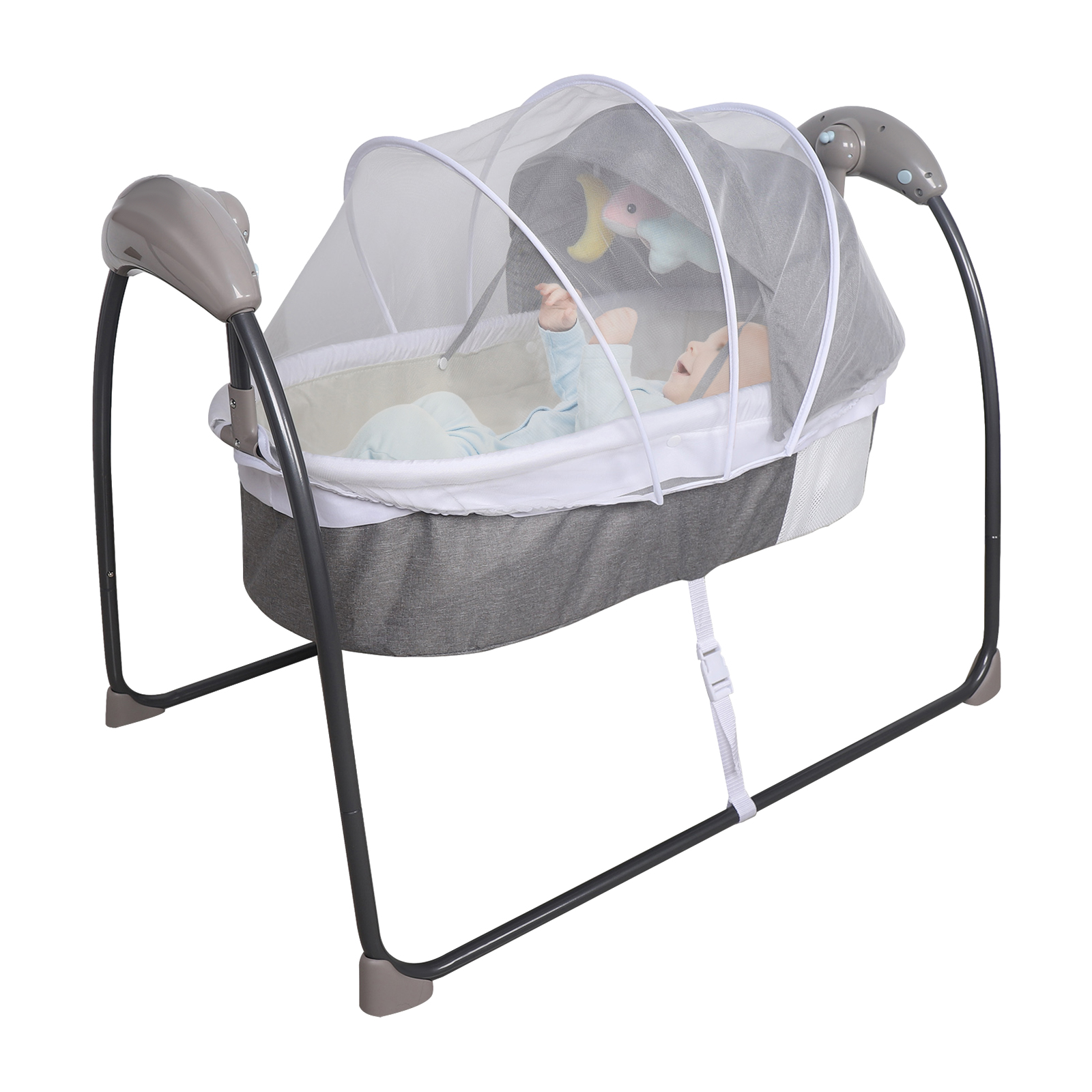 Berço elétrico para bebês, ângulos de balanço de 3 velocidades, bouncer automático para bebês, tecido catiônico adequado para a pele com cronometragem Bluetooth 9KG
