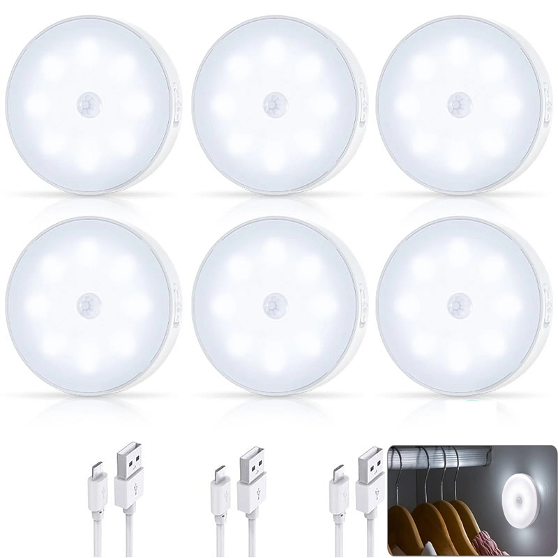 Luz LED nocturna con Sensor de movimiento PIR, lámpara nocturna recargable por USB para armario de cocina, lámpara para armario, escalera, luz inalámbrica para armario