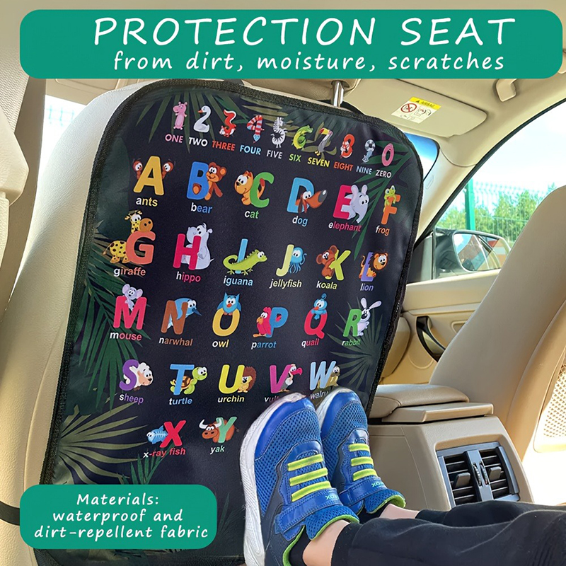 Funda impermeable para asiento de coche, 1 unidad, con divertido diseño de alfabeto y animales, alfombrilla duradera de poliéster para proteger contra la suciedad, la barro y S