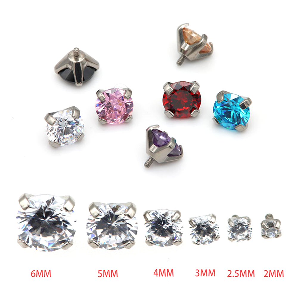 10 ชิ้น/ล็อต 3A Zircon 1.6x5 มม.อัญมณีสกรูหัวลูกสแตนเลส 1.6/14G Lip แหวนลิ้นหู Belly Navel Body Piercing