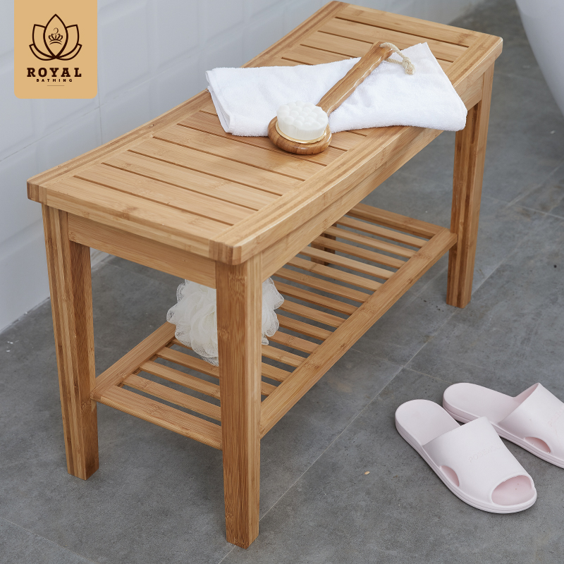 Extra Long Bamboo Shoe Bench Bathroom Anti-Slip Stool Solid Wooden Shower Seat for Entryway Toilet Storage or Dressing