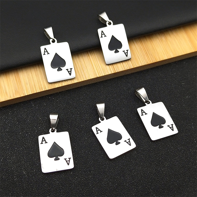 5PCS Hip Hop Poker Charm Spades A Jewelry Making Stainless Steel Pendant DIY Necklaces Earrings Findings Bracelets Accessories