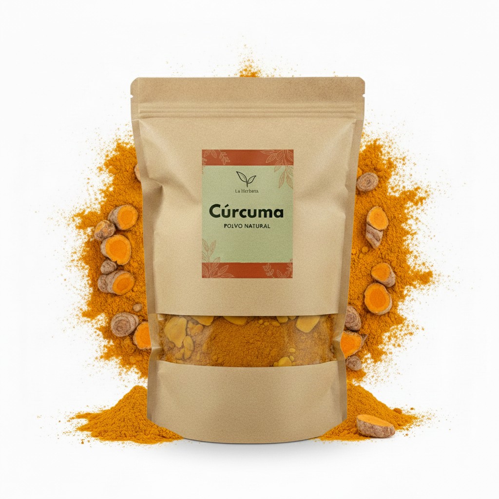 La Herbera |   Cúrcuma, Curcuma longa, raíz en polvo, azafrán de la India, palillo, turmerica |   para infusión, cocina, repostería, condimento |   especia molida a granel |   envasado en España, calidad de herbolería |   Polvo de Raíz de Cúrcuma