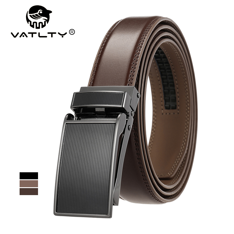 VATLTY Mode ceinture pantalon pour Homme, 3.0cm Peau de vachette naturelle Ceinture non poreuse Boucle automatique en métal Ceinture en cuir pour hommes Ceinture