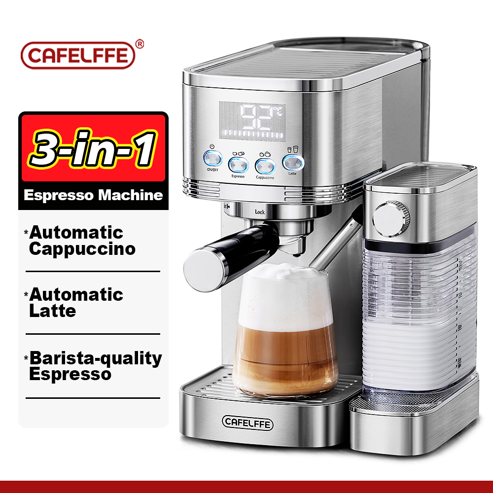 Cafeteria Automática Máquina de Café, Cappuccino Latte Espresso Maker, Totalmente Automático, Espuma De Leite, Aço Inoxidável, Cafeteria, 3in 1