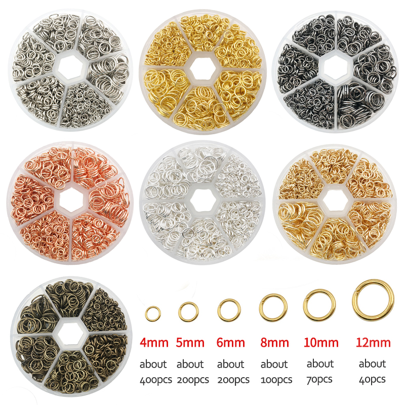 1 caja de anillos de salto abiertos de Metal, conectores de anillos divididos, anillo de salto abierto de hierro para fabricación de joyas Diy (4mm 6mm 8mm 10mm)