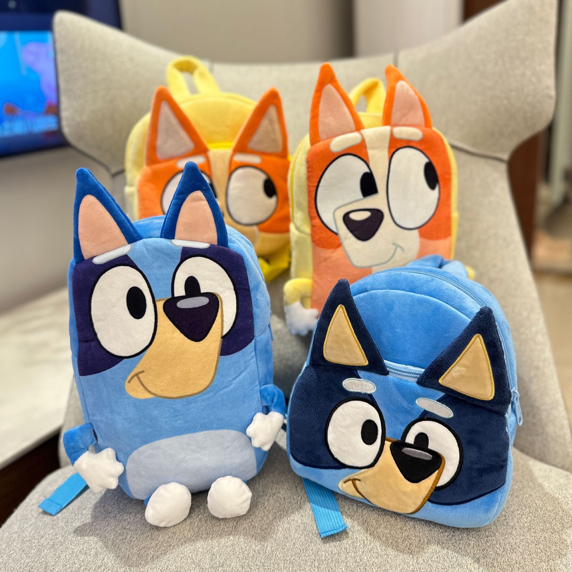 Bluey família kawaii jardim de infância das crianças dos desenhos animados saco escolar bluebin cão mochila kawaii azul laranja cão mochila das crianças