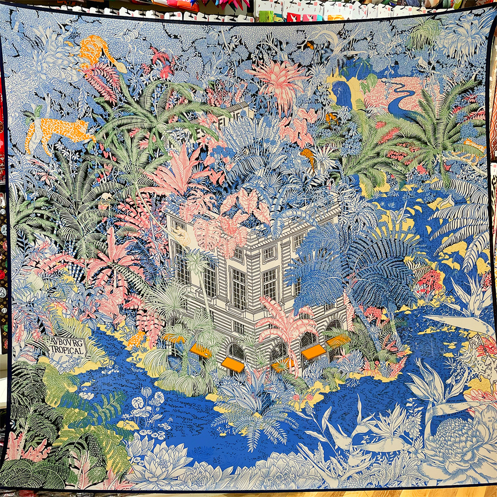 POBING foulard en cachemire de soie femmes châles roulés à la main imprimé forêt foulards carrés enveloppes dame Bandana grand Hijabs femme Foulards