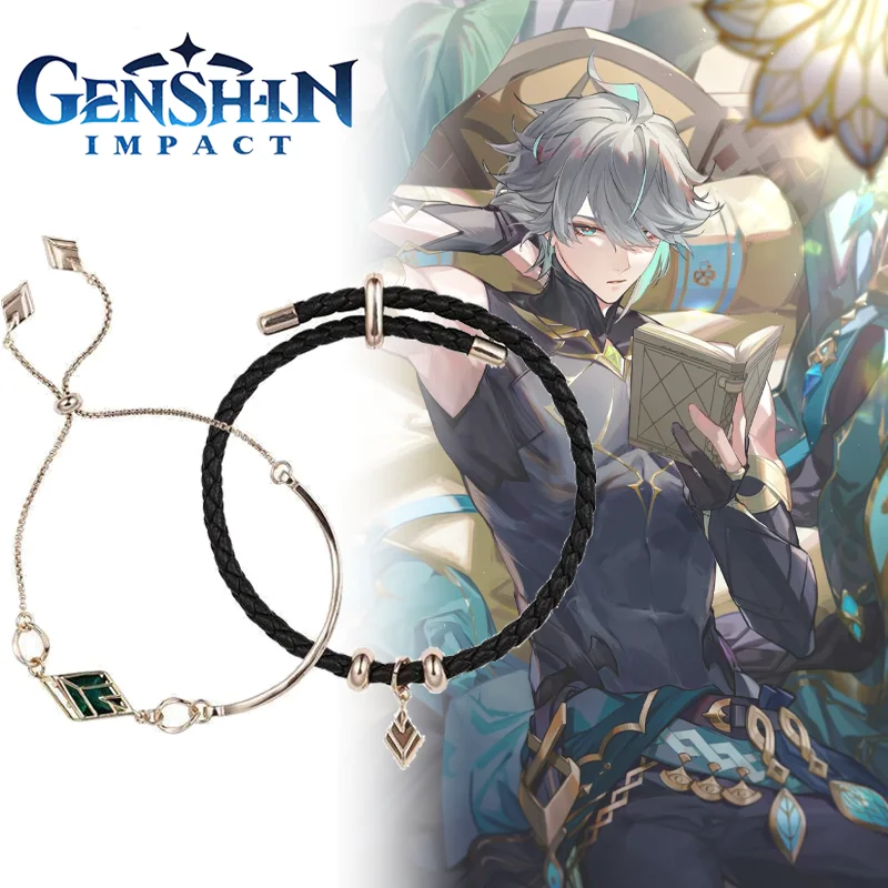 Gra Genshin Impact Alhaitham Cosplay naszyjnik bransoletka liść biżuteria wisiorek komplet Choker łańcuszek bransoletka impreza z okazji Halloween rekwizyty