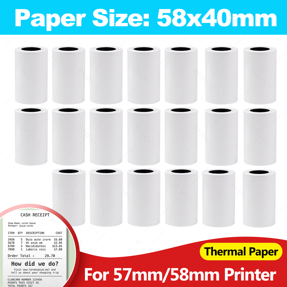Papel térmico de 57mm, impresión de billetes de recibos de 58x40mm para cámara de niños, impresora fotográfica de bolsillo instantánea, recarga a granel, 3-20 rollos