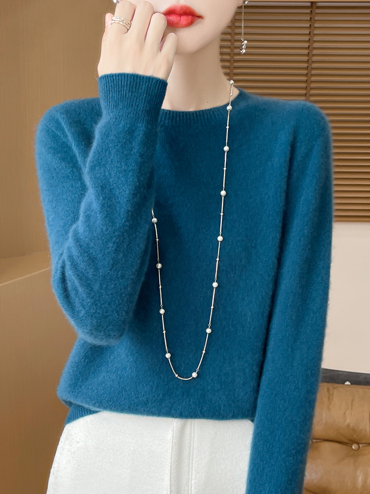 女性用Oネックカシミヤプルオーバー、100% メリノウールセーター、ベーシックファッション衣類、コンフォートウォームトップ、カジュアルソリッドプルオーバー、秋冬