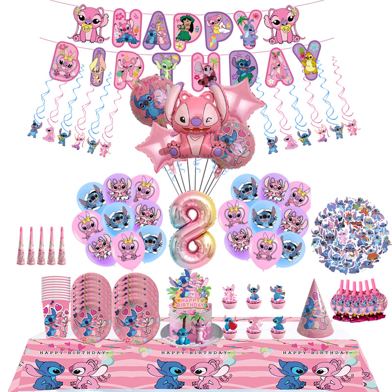 Disney Roze Lilo & Stitch Verjaardagsfeestje Decoraties Wegwerp Plaat Engel Ballon Baby Douche Meisjes Verjaardagsfeestje Supplies