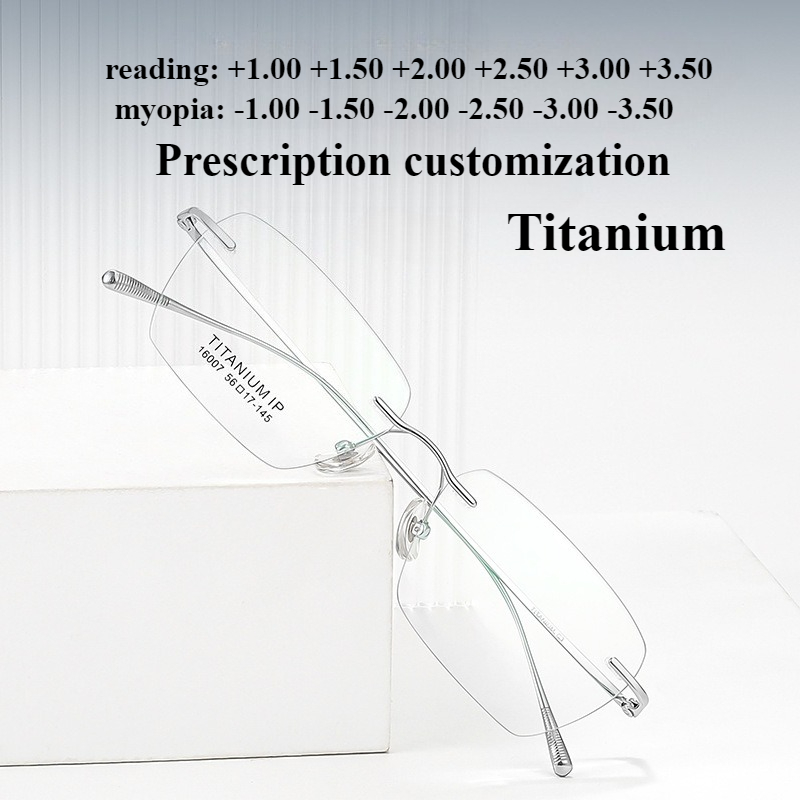 Ultra-light men's anti-blue pure titanium rimless glasses custom myopia prescription reading glasses