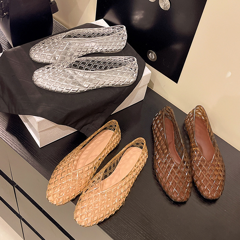 Nuove Scarpe in Gelatina con Punta a V, alla Moda, Versatili, Comode, con Suola Piatta, Sandali Casual da Donna