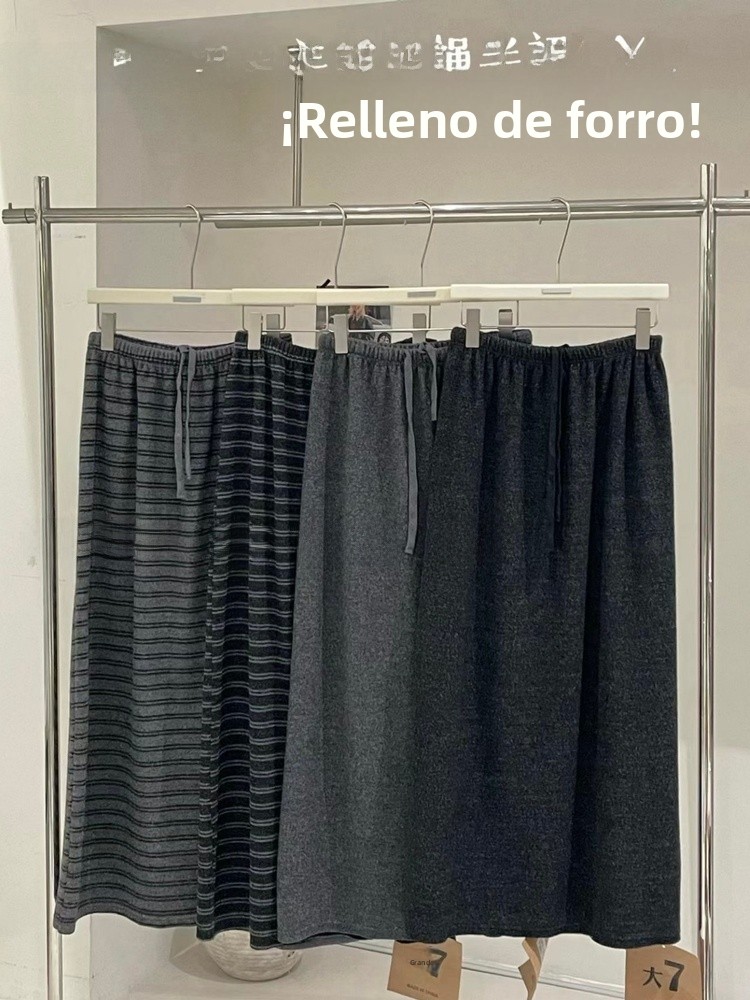 Minifalda holgada de pierna recta con forro polar para mujer, informal, cómoda, talla grande, imitación cachemira, con cordón...