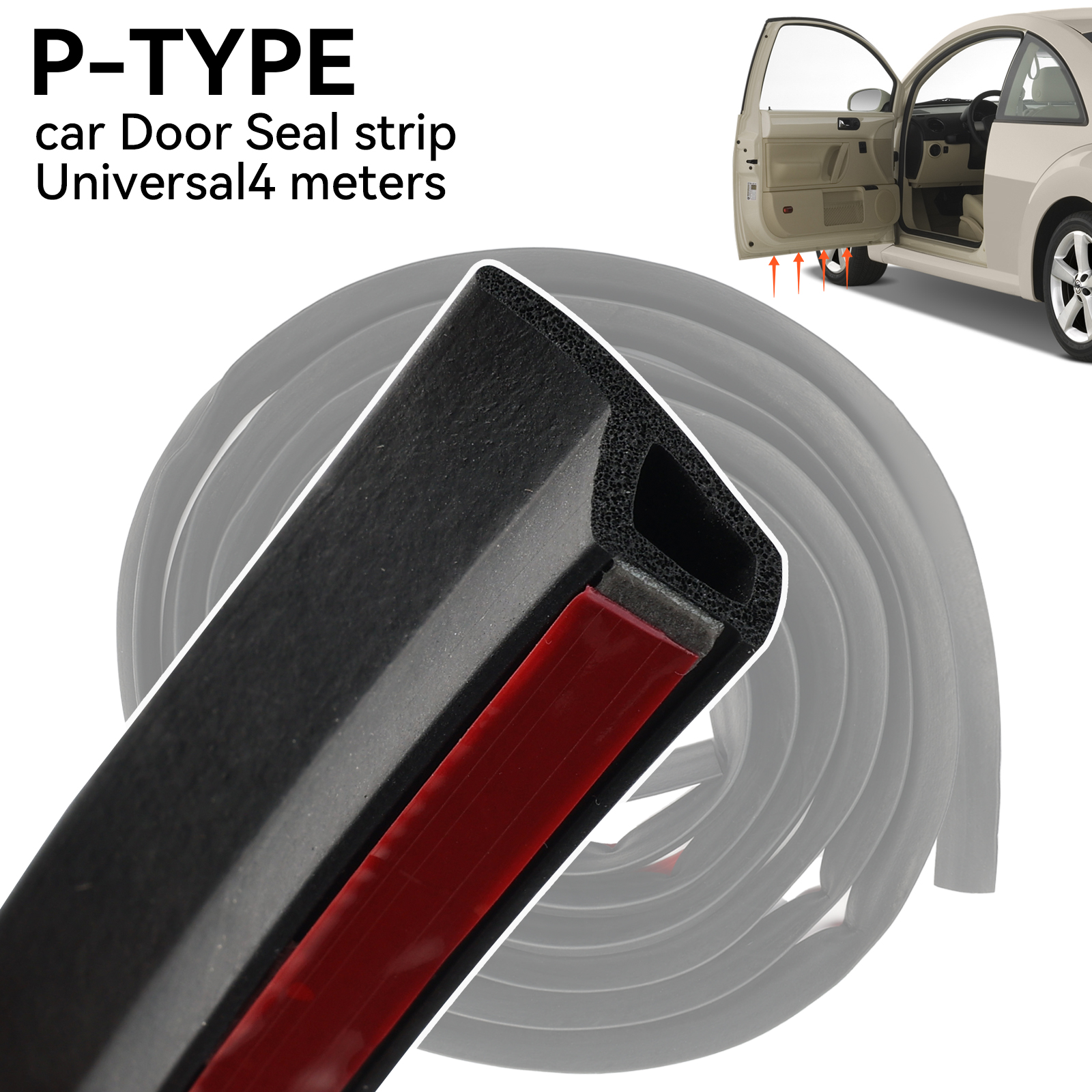 4M P Type Autodeur Randafdichting Strip Rubber Afdichtstrips Tochtstrip Anti-Stof Regenwerend Vulmiddel Kit Auto Styling
