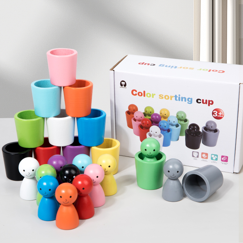 Jouets de tri des couleurs Montessori, jeu sensoriel de correspondance des couleurs, poupées à chevilles en bois dans des tasses, jouets d'apprentissage pour l'éducation précoce des tout-petits de 3 ans et plus