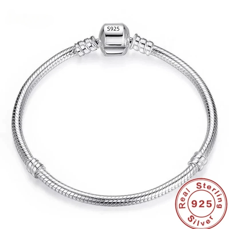 Joyería fina Original hecha a mano, pulsera de plata 925 con dijes, pulseras de hueso de serpiente suaves y lisas para mujer