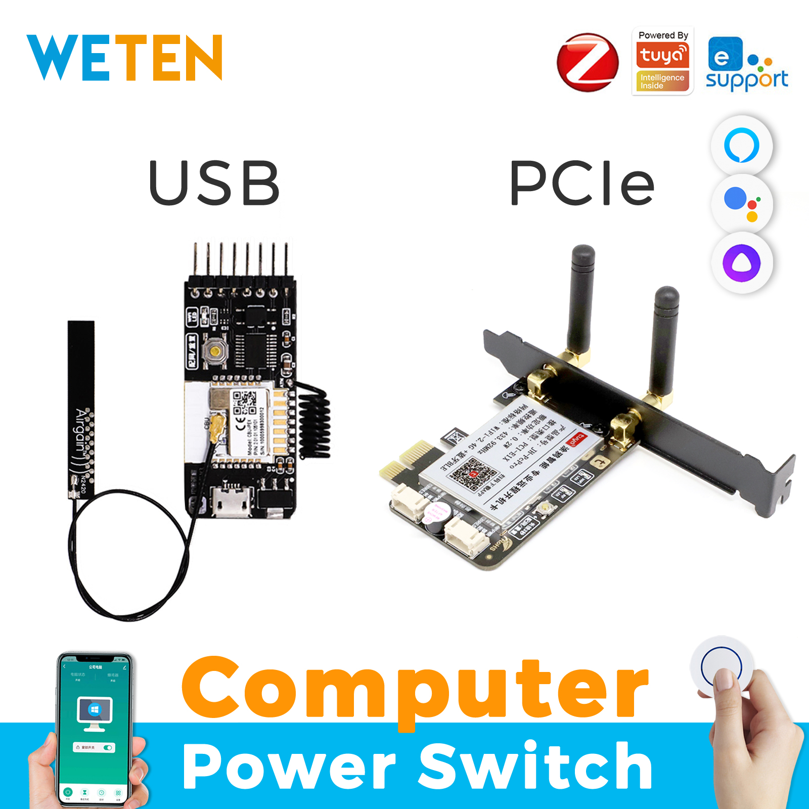 Tuya eWeLink WifiコンピューターパワーリセットスイッチPCIeカードforPCデスクトップコンピューター、APPリモートコントロール、サポートAlexa Google Home