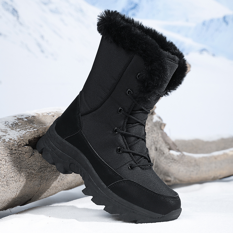 Wintersneeuwlaarzen voor dames, waterdicht, antislip, warm, grote katoenen schoenen in Noordoost-stijl, skischoenen, met fleece gevoerd, verdikt, slijtvast, hoge katoenen laarzen