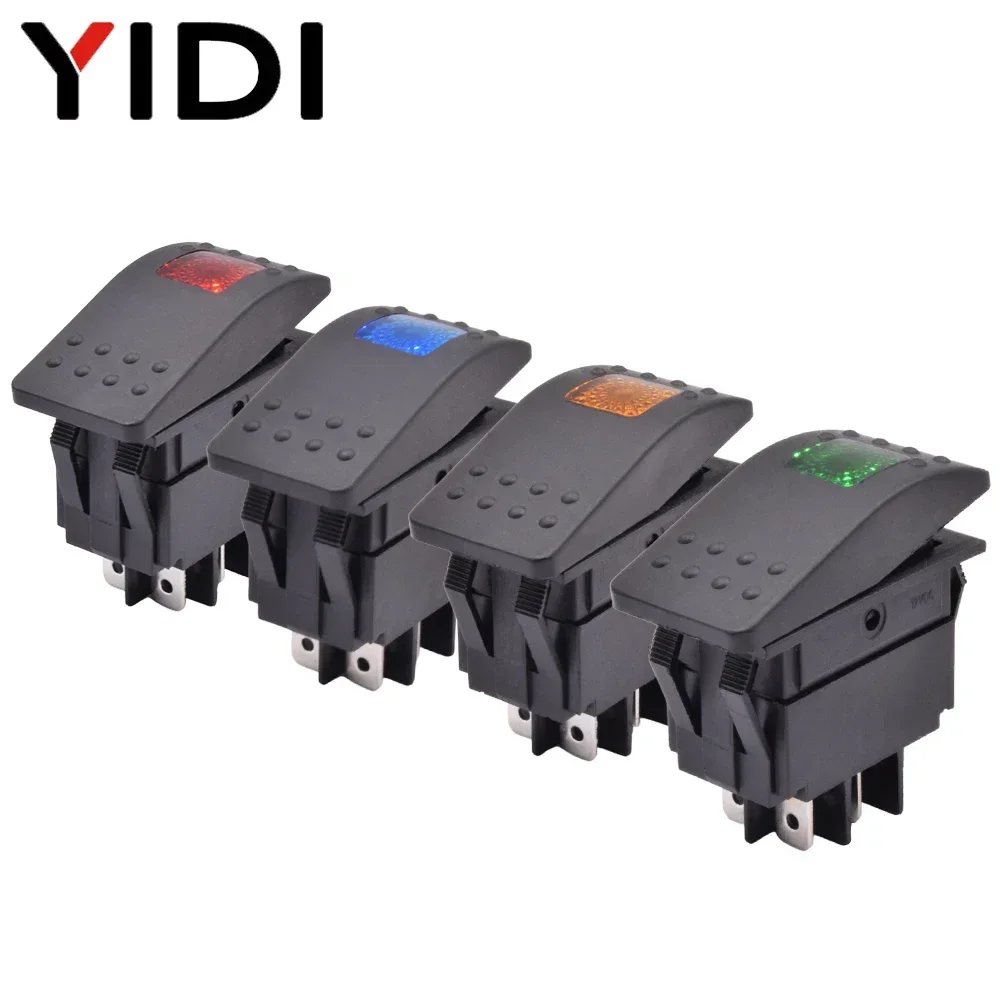 5szt 12V 220V Wodoodporny przełącznik kołyskowy do łodzi samochodowych DPST 4pin On Off Podświetlany przełącznik przyciskowy lampy LED