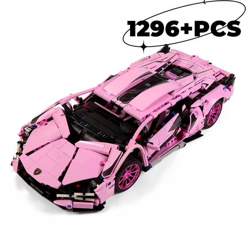 1296 + pçs técnico rosa lamborghinied carro de corrida bloco de construção modelo esportes cidade veículo montar tijolos brinquedo para crianças adulto gif