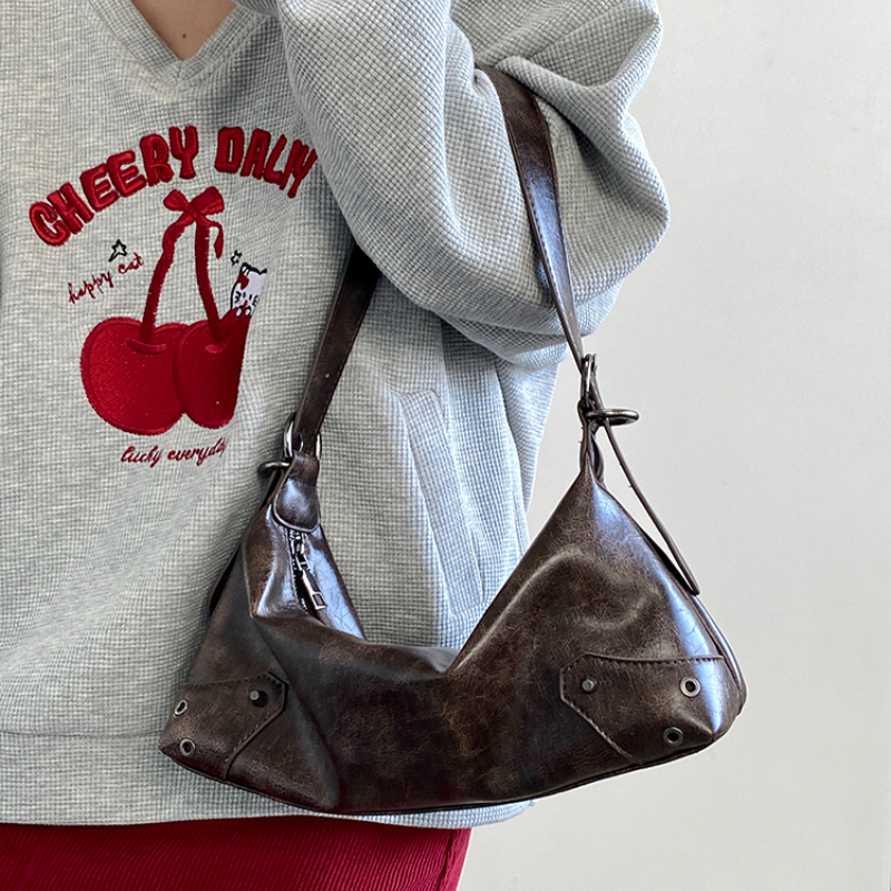 Bolso Retro de cuero Pu para mujer, bolsos de hombro pequeños Vintage, bolso cruzado Simple, monedero fresco Y2k para niñas