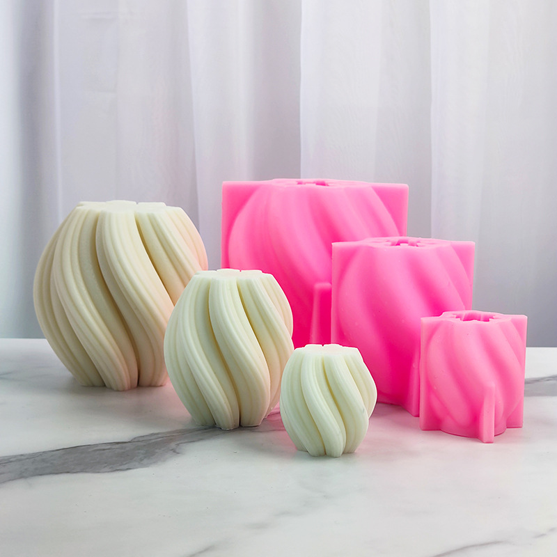 Moule à bougie en forme de colonne à rayures géométriques, grande vague rotative, en Silicone, gypse, aromathérapie, savon, résine, décoration de maison, cadeaux