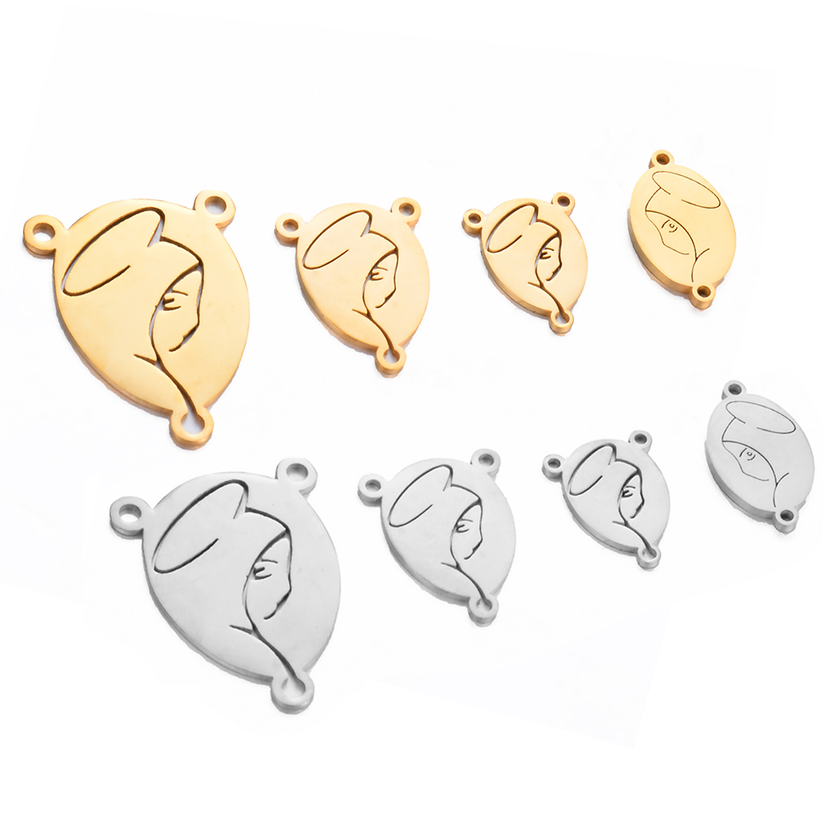 5 unids/lote de acero inoxidable, Color plateado/dorado, ovalado, Virgen María, 3 agujeros, conector de brazalete, dijes para accesorios de joyería DIY