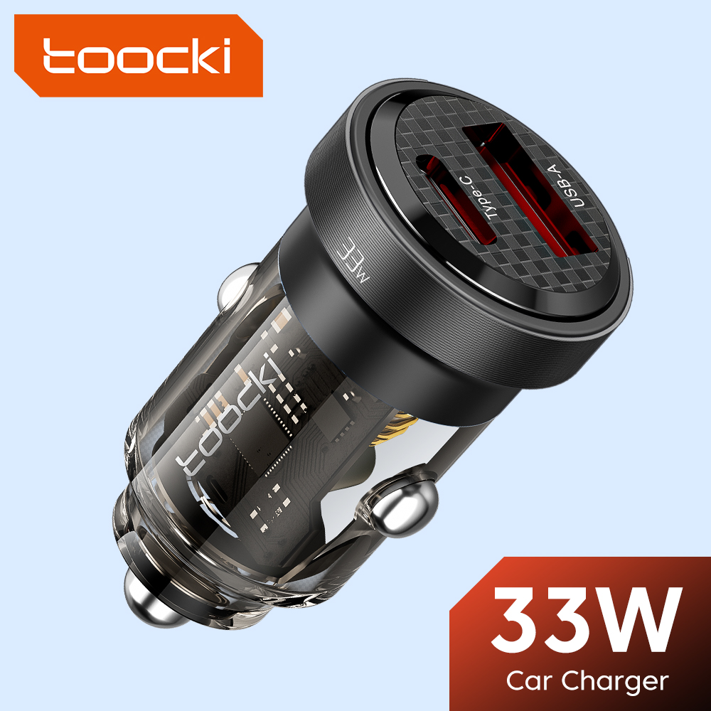 Toocki-Chargeur de voiture USB PD, 33W, Charge rapide pour iPhone 15, 14, 13, 12, 11 Pro Max, Samsung, Huawei, Xiaomi, POCO, Transparent, Type C