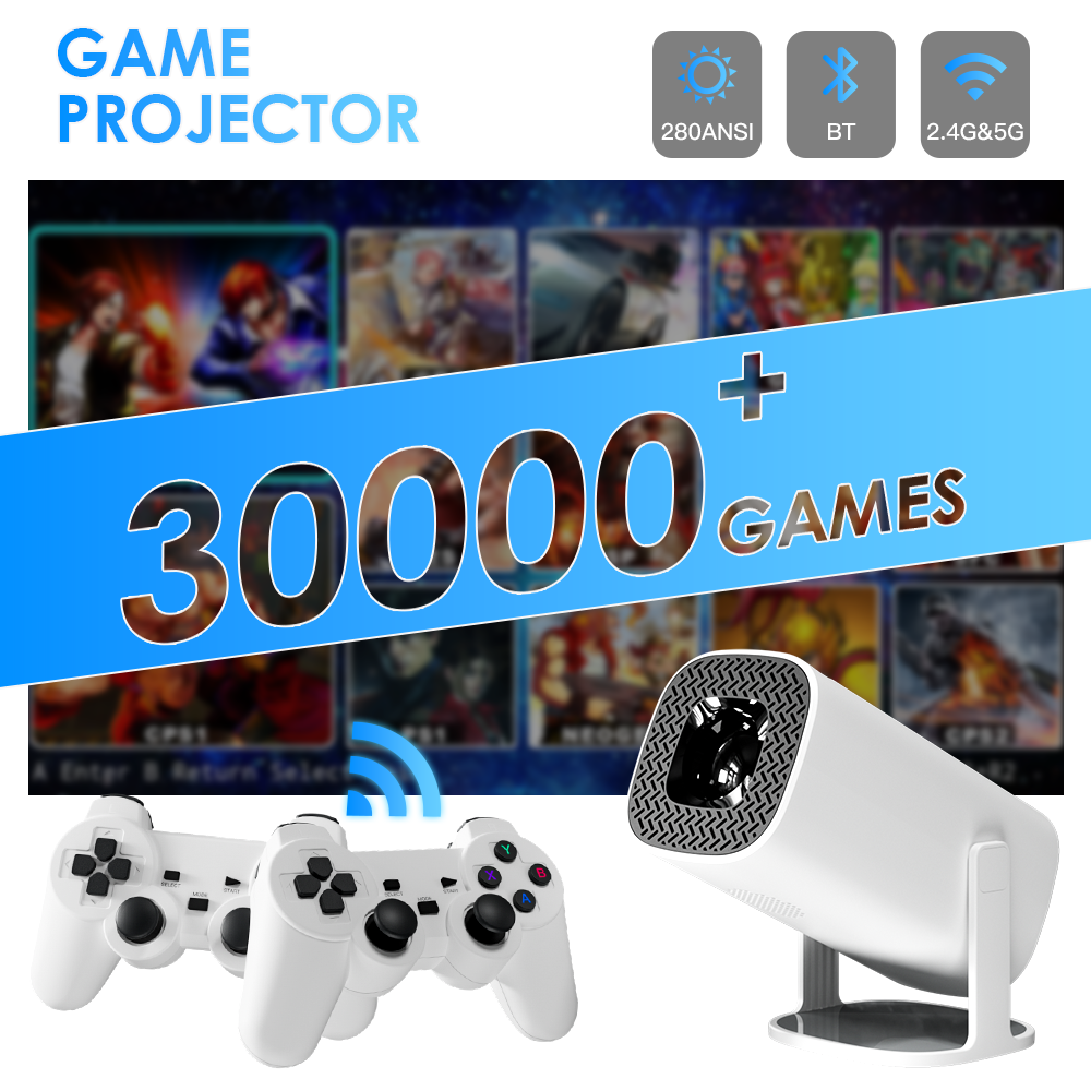 Hongtop เครื่องฉายสำหรับเล่นเกมระบบแอนดรอยด์11 P30MAX ควบคุมการเล่นเกมไร้สาย dual WiFi 1280*720P โฮมเธียเตอร์แบบพกพา