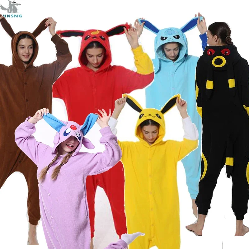 Фиолетовый и коричневый Umbreon Eevee Animal, новые комбинезоны кигуруми для взрослых, пижамы Disfraz, милые костюмы, вечерние комбинезоны унисекс, одежда для сна