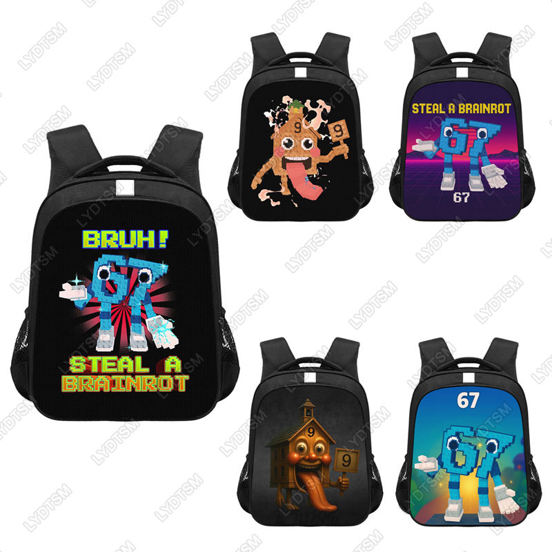 14/16 Inch Steal A Brainrot Backpack Bruh 6 7 Six Seven Rucksack No. 9 House Daypack Children School Bags for Teenager Book Bag