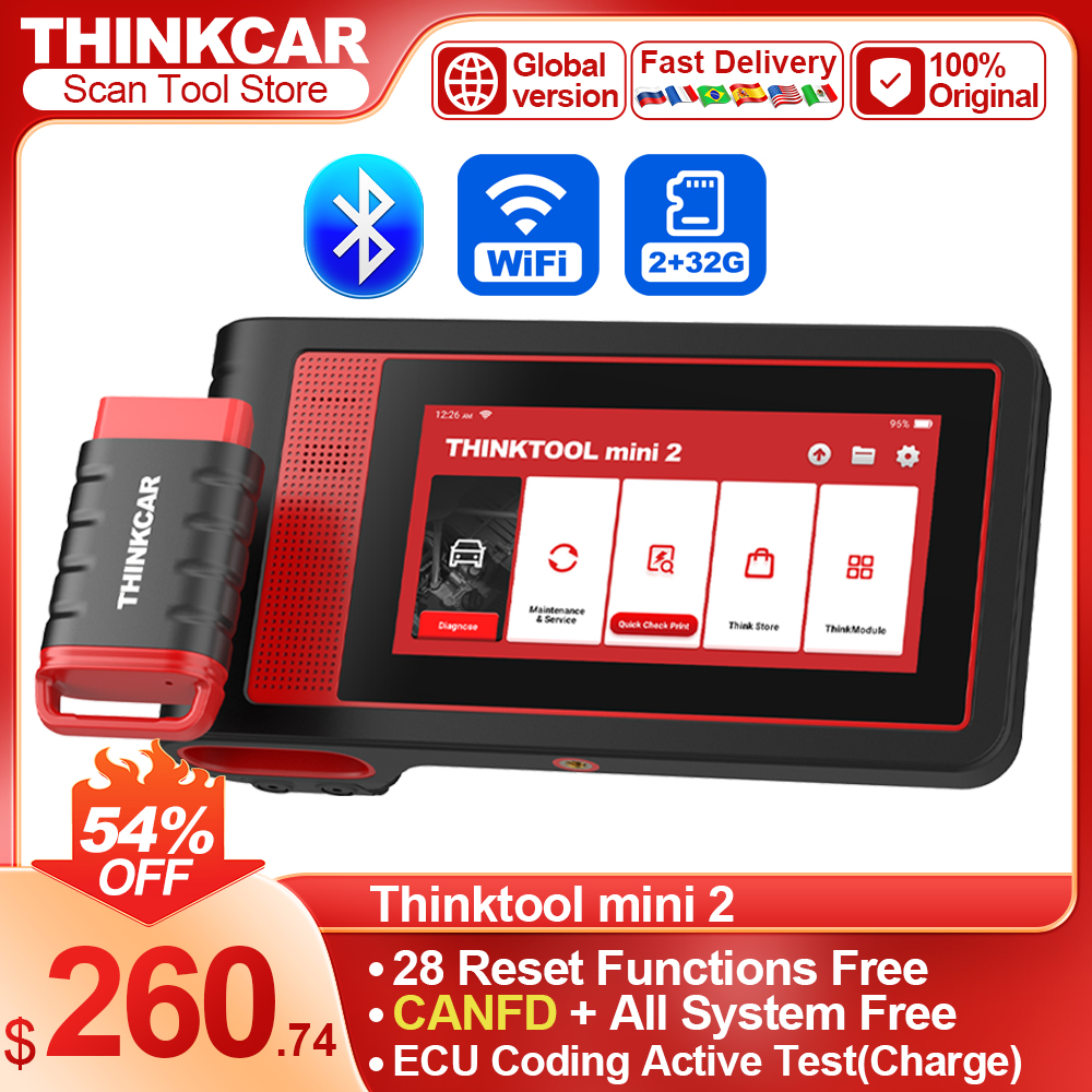 THINKTOOL-herramienta de diagnóstico de coche MINI 2, autoescáner OBD2, sistema completo de escaneo, soporte de Control bidireccional, codificación ECU, 28 reajustes