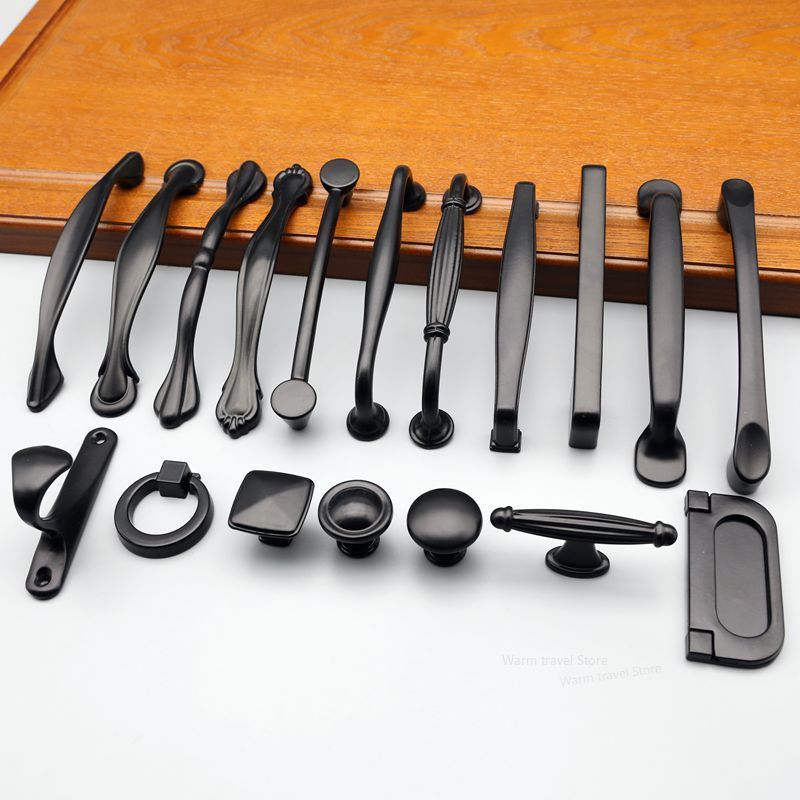 Schwarzer Nachttischgriff aus Aluminiumlegierung, minimalistischer Schrankgriff, Möbelbeschläge, Kleiderschrank, Schranktür, Schubladengriffe