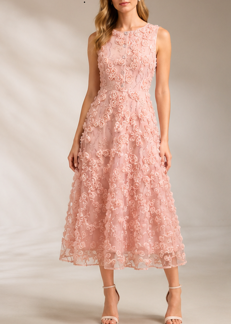 Robe florale 3D en maille romantique pour femme, élégante, pour soirée formelle, été, printemps, sortie chic, remise de diplôme, Noël, Nouvel An
