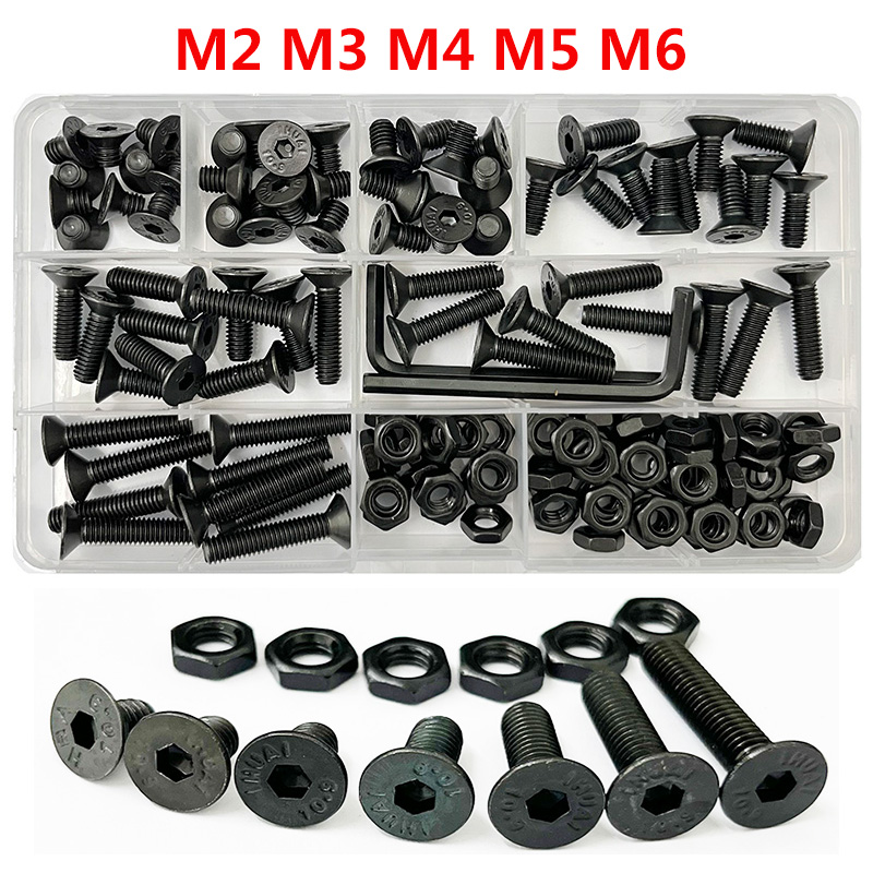 Juego de tuercas de perno hexagonal de cabeza plana avellanada M2 M3 M4 M5 M6 negro grado 10,9 tornillo Allen de cabeza avellanada hexagonal de acero