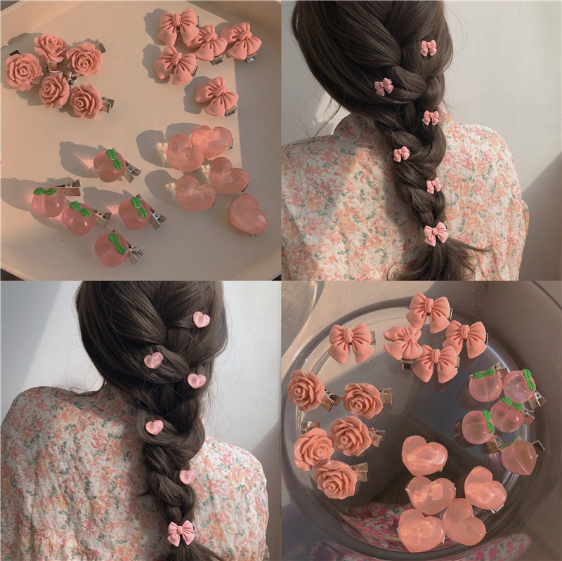 Épingles à cheveux mignonnes à petit nœud pour filles, rose pêche, vêtements de sauna, accessoires pour cheveux, pince à frange latérale, pinces à cheveux douces, bijoux de coiffure, nouveau, 5 pièces