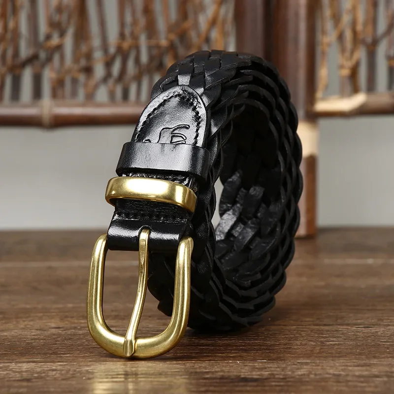 3.0 Cm Puur Koeienhuid Echt Leer Voor Mannen Vrouwen Hoge Kwaliteit Jeans Pin Gesp Gebreide Paar Riemen Cowboy Dames Modeontwerper