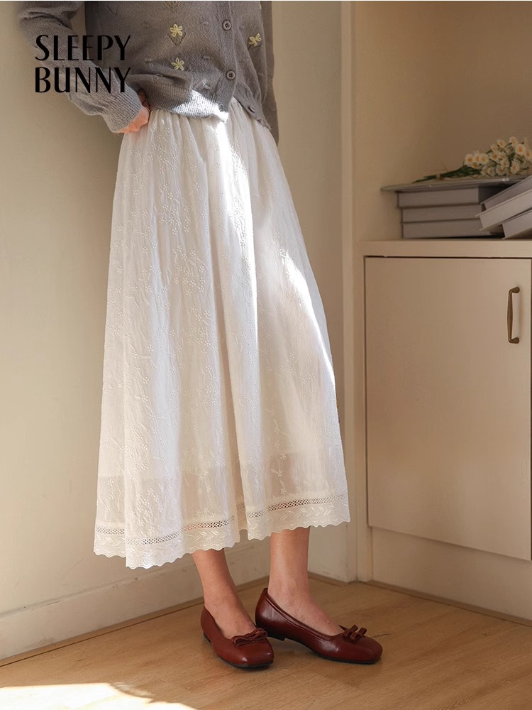 Franse stijl witte a-lijn midi rok dames zomer hoge taille flowy slim fit elegante kanten zoom rok petite vriendelijke casual outfit