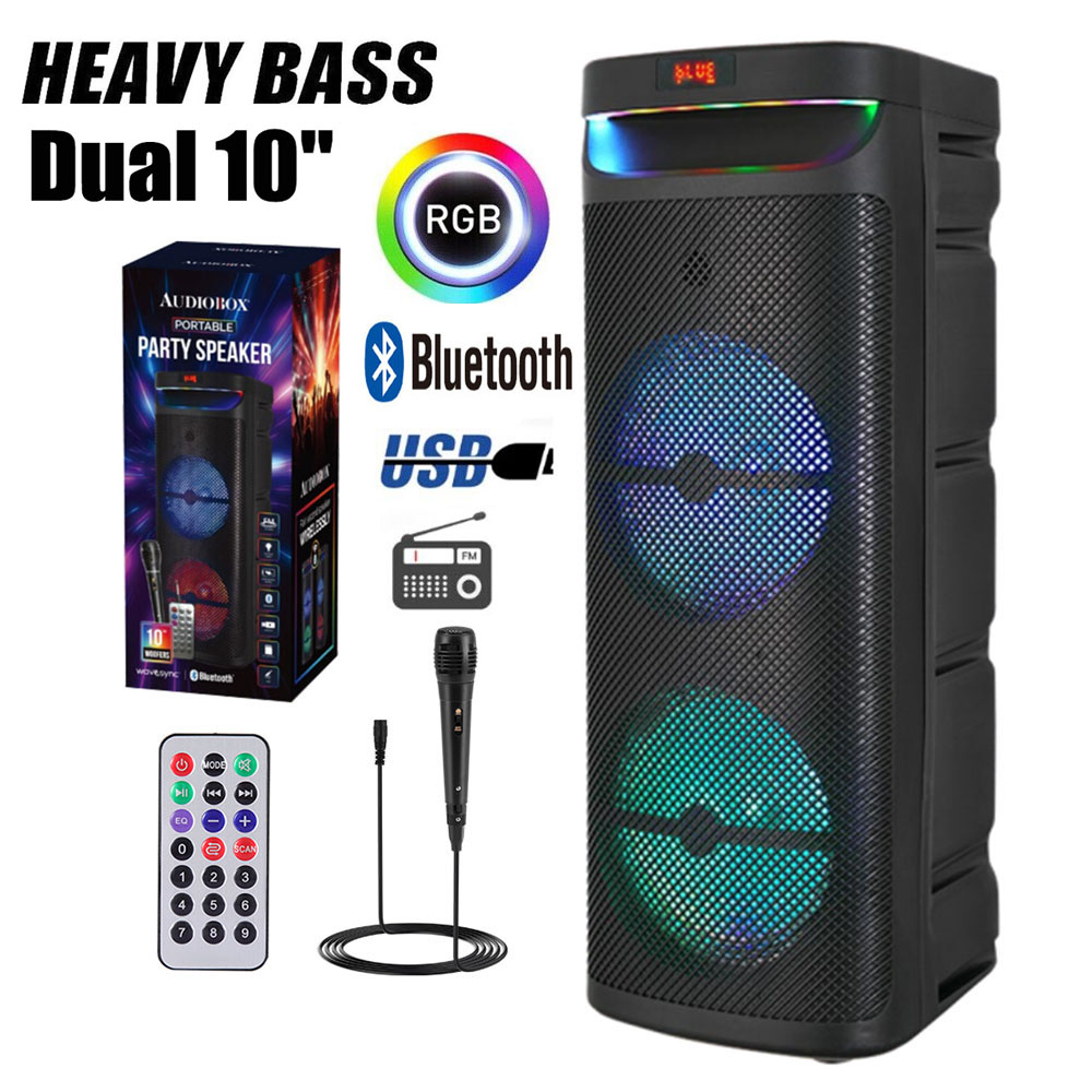 3000W podwójny 10 "przenośny głośnik imprezowy Bluetooth Subwoofer System dźwięku z ciężkim basem DJ głośnik karaoke Led Light z mikrofonem