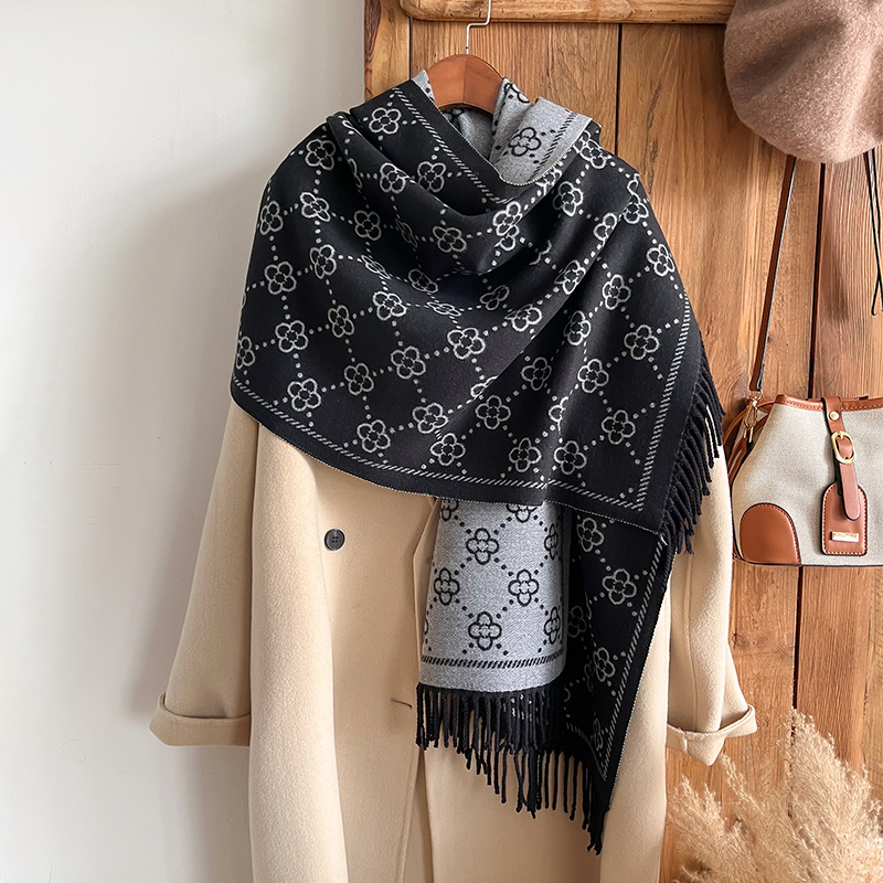 Bufanda de Cachemira para mujer, Pashmina gruesa y cálida con estampado de estilo étnico, manta a prueba de frío y viento, chales, invierno, 2024