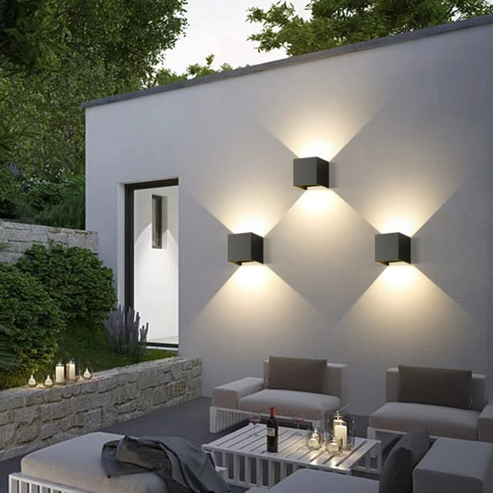 Luminária de parede externa à prova d'água, moderna, quadrada, alumínio, preto, branco, cinza, iluminação de parede, varanda, pátio, luminária de parede externa