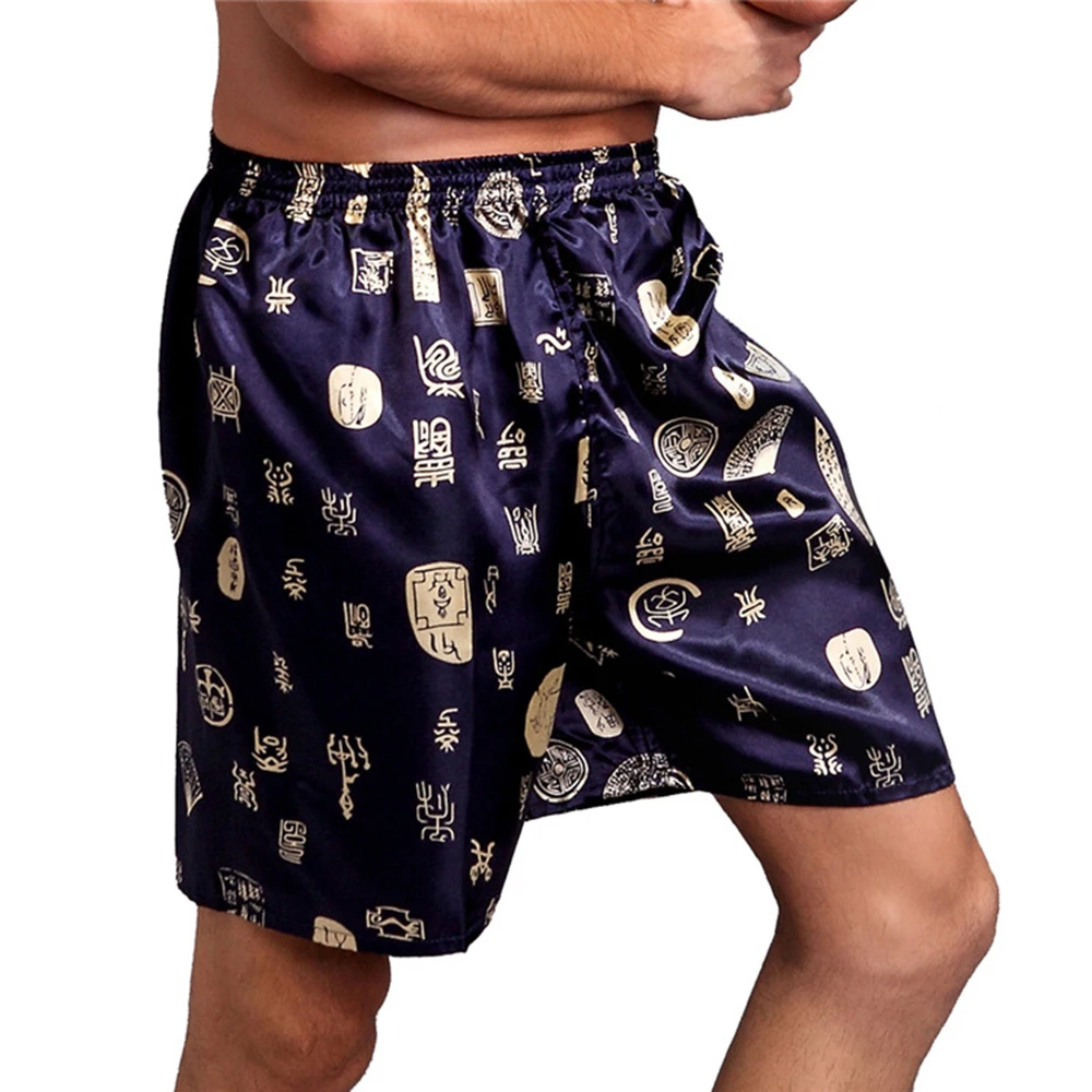 Pantalones para dormir para hombre, pijamas de satén de seda, pantalones cortos informales para dormir, pantalones cortos con diseño estampado, pantalones para dormir para hombre, pantalones cortos sueltos suaves para dormir para hombre